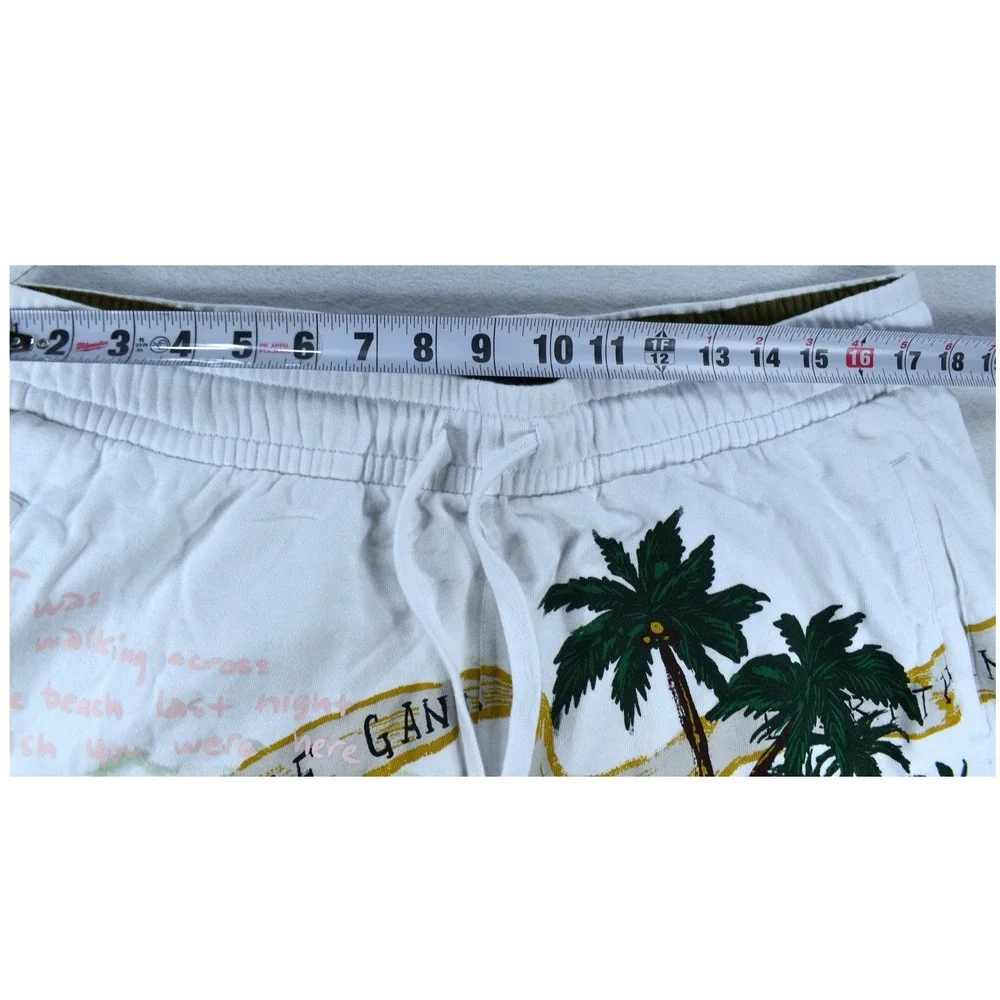 Hustle Gang Mens 2X White Tropical Aloha Graphic Sweat Shorts Drawstring Pocket